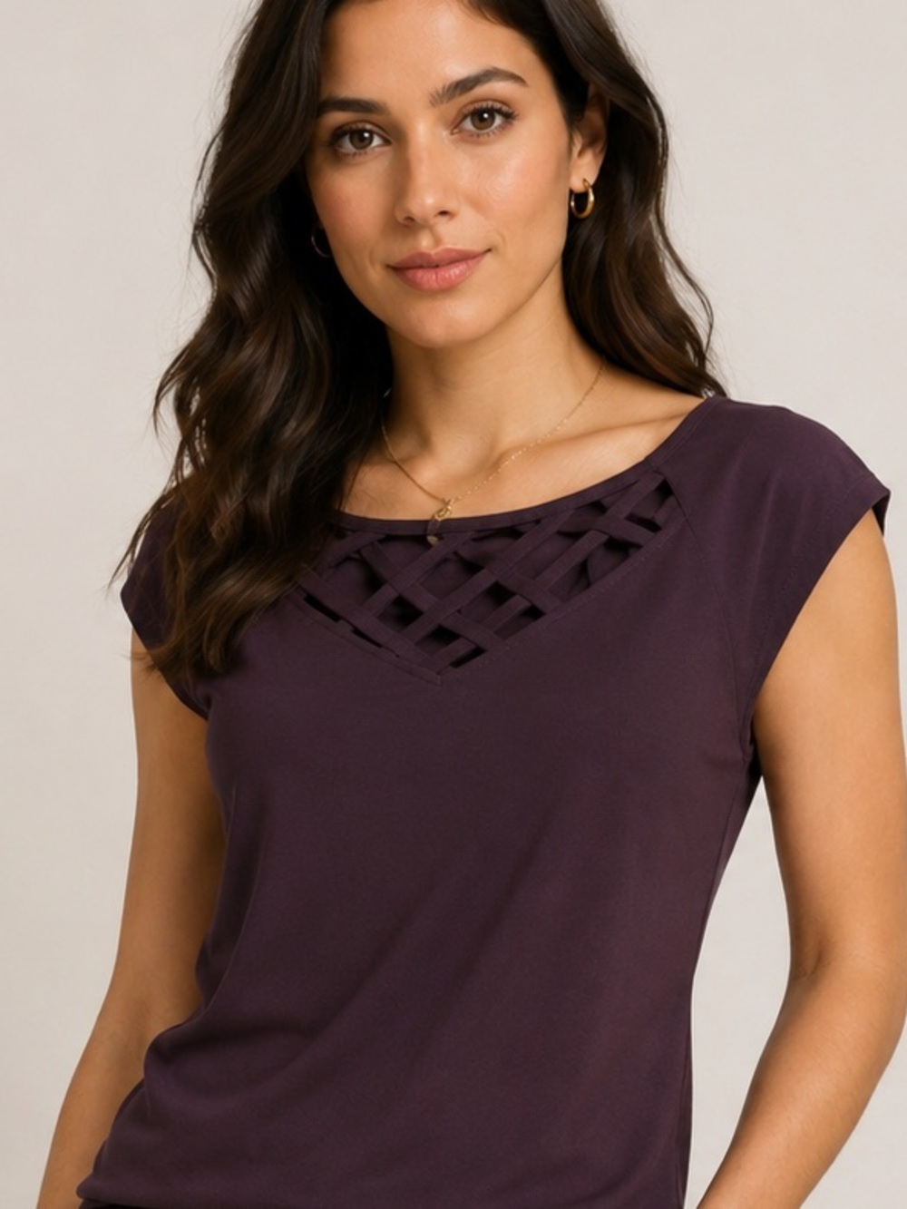 7th Avenue Design Studio Women’s Lattice Design Cap Sleeve Blouse